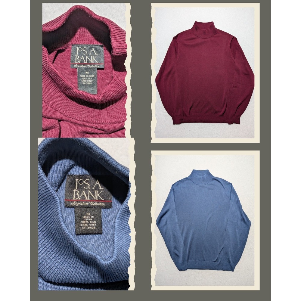 Jos A. Bank Silk Sweater Bundle - Two Men's Medium Mock Neck Red‎ Blue 100% Silk